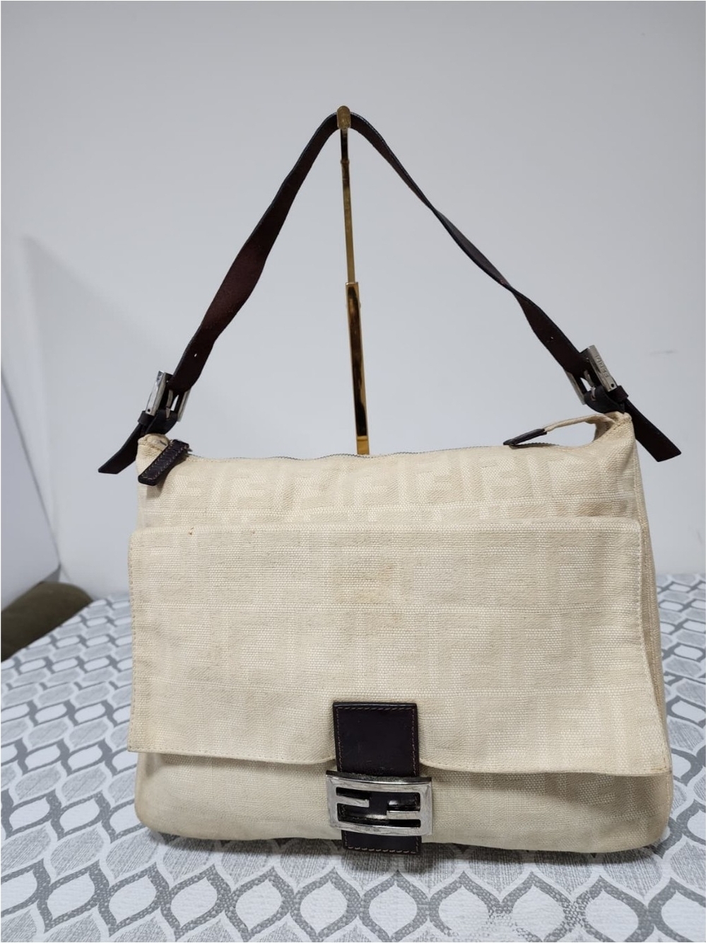 FENDI Vintage Zucca Shoulder Baguette Shoulder Bag Cream/Brown